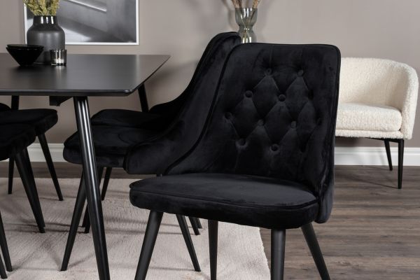 Imagine Masa de dining Silar - 180 cm - Melamină neagră / Picioare negre + Scaun de dining Velvet Deluxe - Negru / Negru_6