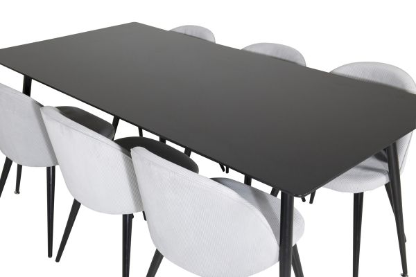 Imagine Masa de dining Silar - 180 cm - Melamină neagră / Picioare negre + Scaun de dining din catifea Corduroy - Gri deschis / Negru_6