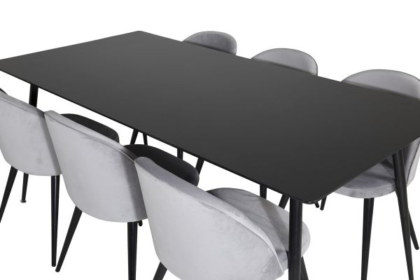 Imagine Silar Dining Table - 180 cm - Black Melamine / Black Legs+Velvet Dining Chair - Light Grey / Black_6