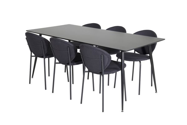 Imagine Masa dining 180 cm, finisaj negru, Silar cu 6 scaune