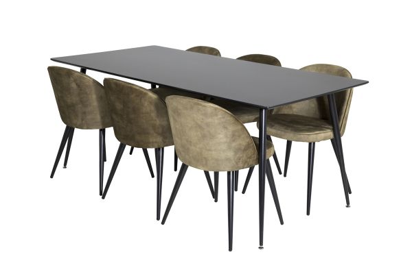 Imagine Masa de dining Silar - 180 cm - Melamină neagră / Picioare negre+ Scaun de dining Velvet -