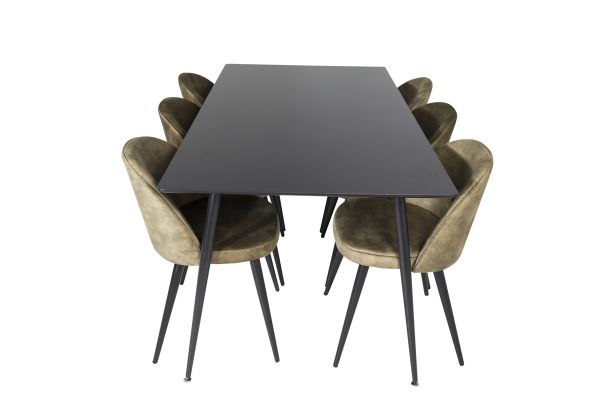 Imagine Masa de dining Silar - 180 cm - Melamină neagră / Picioare negre+ Scaun de dining Velvet -