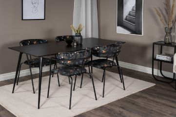 Imagine Silar Dining Table - 180 cm - Black Melamine / Black Legs+Arrow armchair - Black Legs - Black Flower printed Fabric_4