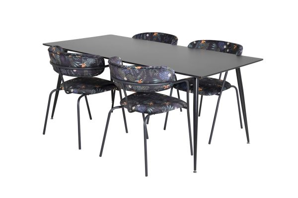 Imagine Silar Dining Table - 180 cm - Black Melamine / Black Legs+Arrow armchair - Black Legs - Black Flower printed Fabric_4