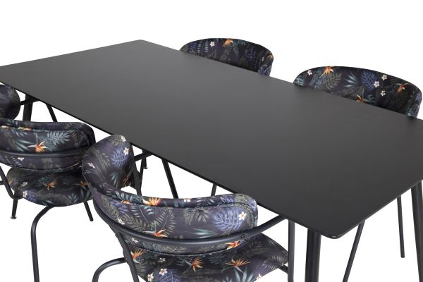 Imagine Silar Dining Table - 180 cm - Black Melamine / Black Legs+Arrow armchair - Black Legs - Black Flower printed Fabric_4