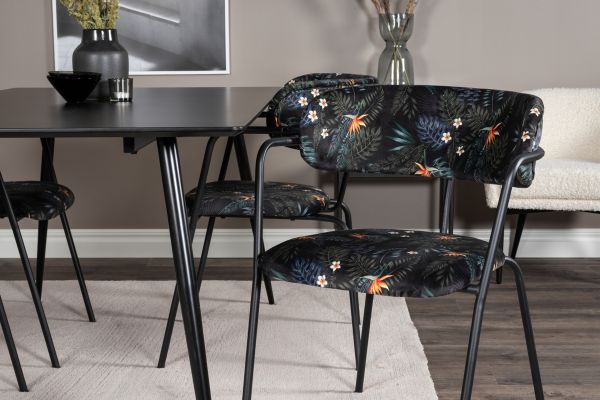 Imagine Silar Dining Table - 180 cm - Black Melamine / Black Legs+Arrow armchair - Black Legs - Black Flower printed Fabric_4