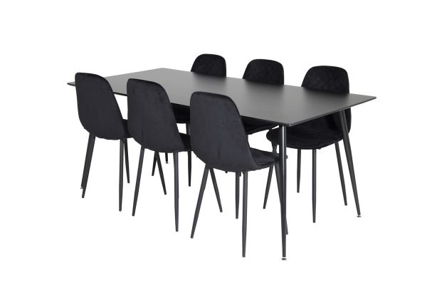 Imagine Masa de dining Silar - 180 cm - Melamină neagră / Picioare negre + Scaun de dining Diamond Polar - Picioare negre - Catifea neagră_6