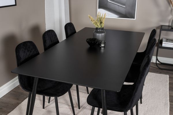 Imagine Masa de dining Silar - 180 cm - Melamină neagră / Picioare negre + Scaun de dining Diamond Polar - Picioare negre - Catifea neagră_6