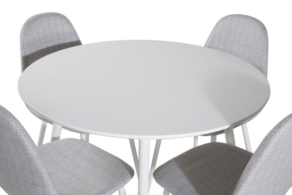 Imagine Masa rotunda Plaza de 100 cm - blat alb / picioare albe + scaun de dining Polar - picioare albe - material gri deschis_4