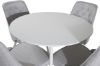 Imagine Plaza Round Table 100 cm - Blat alb / Picioare albe + Scaun de lux din catifea - Picioare albe - Material gri deschis_4