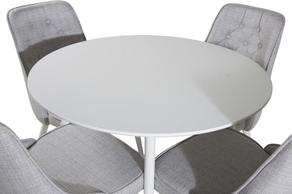 Imagine Plaza Round Table 100 cm - Blat alb / Picioare albe + Scaun de lux din catifea - Picioare albe - Material gri deschis_4