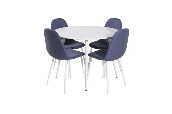 Imagine Plaza Round Table 100 cm - White top / White Legs+Polar Dining Chair - White Legs - Blue Fabric_4