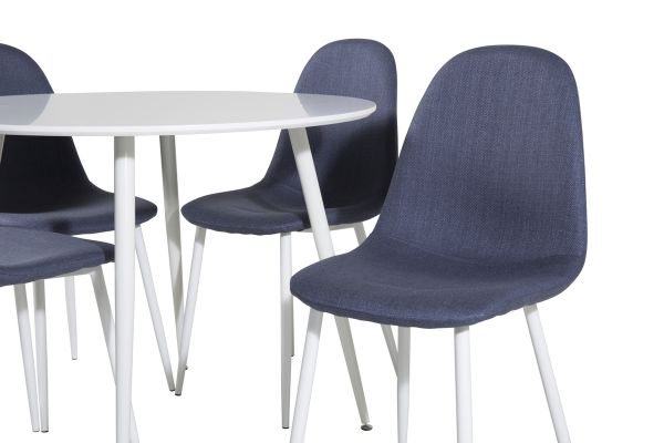 Imagine Plaza Round Table 100 cm - White top / White Legs+Polar Dining Chair - White Legs - Blue Fabric_4