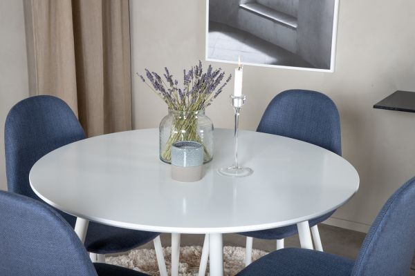 Imagine Plaza Round Table 100 cm - White top / White Legs+Polar Dining Chair - White Legs - Blue Fabric_4