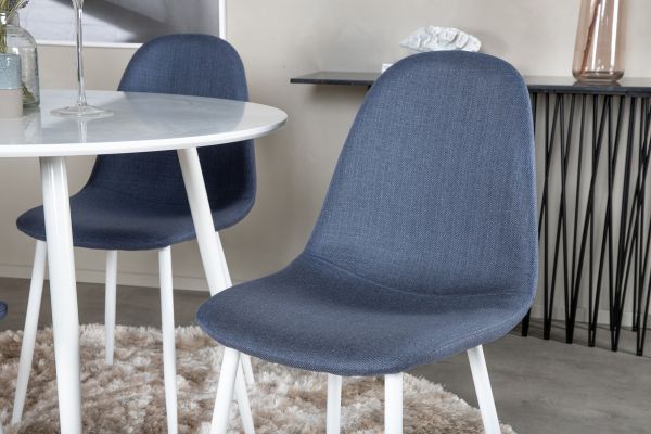 Imagine Plaza Round Table 100 cm - White top / White Legs+Polar Dining Chair - White Legs - Blue Fabric_4