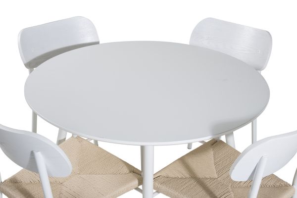 Imagine Va rugam să traduceti complet: Plaza Round Table 100 cm - White top / White Legs + Polly Dining Chair - White / Nature _4