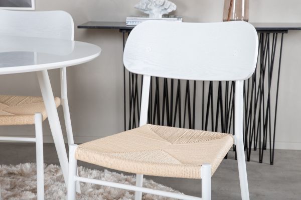 Imagine Va rugam să traduceti complet: Plaza Round Table 100 cm - White top / White Legs + Polly Dining Chair - White / Nature _4