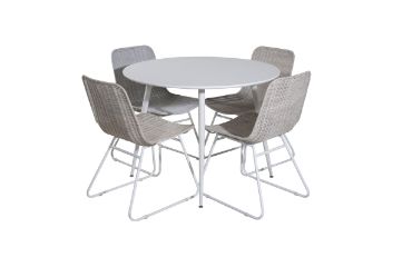 Imagine Masa rotundă Plaza 100 cm - Blat alb / Picioare albe + Scaun de dining Cirebon - White Wash_4