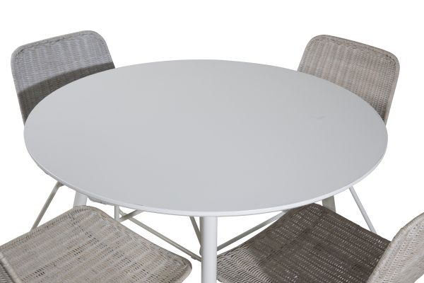 Imagine Masa rotundă Plaza 100 cm - Blat alb / Picioare albe + Scaun de dining Cirebon - White Wash_4