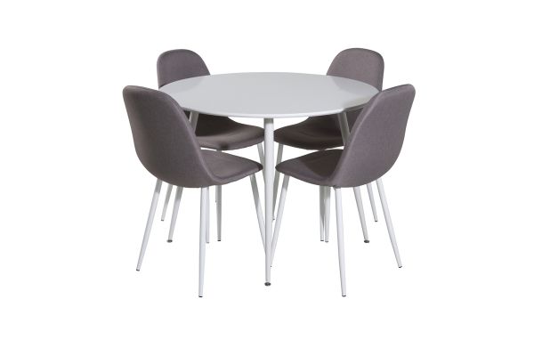 Imagine Masă de dining Plaza de 100 cm - blat alb / picioare albe + scaun Polar - material gri cu picioare albe _4