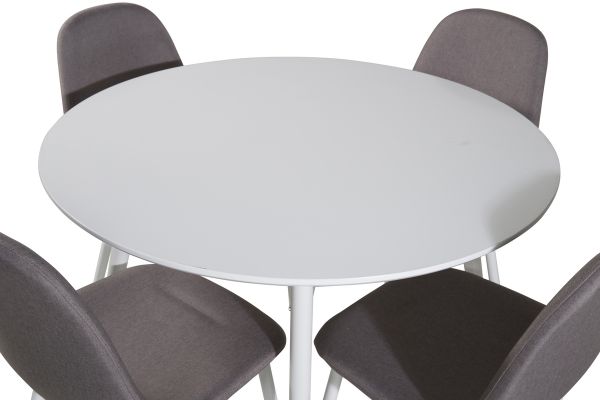 Imagine Masă de dining Plaza de 100 cm - blat alb / picioare albe + scaun Polar - material gri cu picioare albe _4