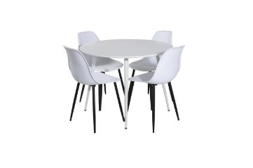 Imagine Vă rugăm să traduceți complet Tabel Rotund Plaza 100 cm - Blat alb / Picioare albe + Scaun de Dining din Plastic Polar - Picioare Negre / Plastic Alb_4