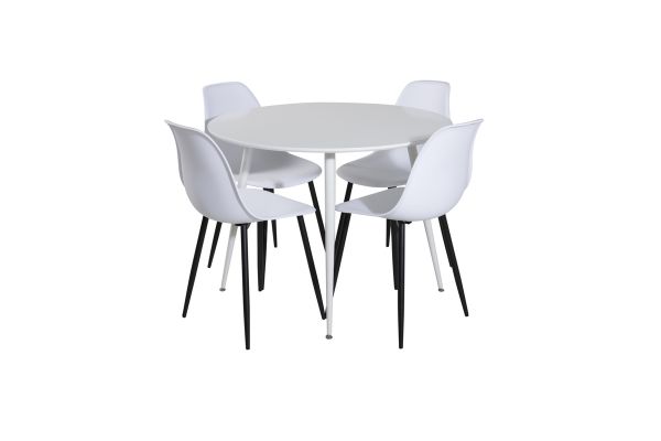 Imagine Vă rugăm să traduceți complet Tabel Rotund Plaza 100 cm - Blat alb / Picioare albe + Scaun de Dining din Plastic Polar - Picioare Negre / Plastic Alb_4