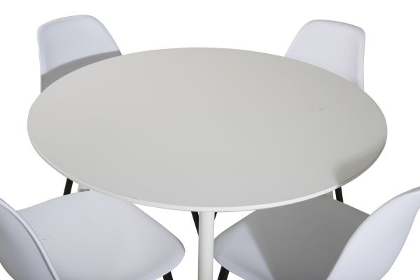 Imagine Vă rugăm să traduceți complet Tabel Rotund Plaza 100 cm - Blat alb / Picioare albe + Scaun de Dining din Plastic Polar - Picioare Negre / Plastic Alb_4