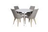 Imagine Masa rotunda Plaza 100 cm - Top alb / Picioare albe + Leone - Scaun de dining - Stejar/Gri deschis_4