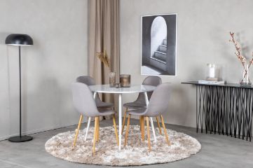 Imagine Plaza Round Table 100 cm - White top / White Legs+Polar Dining Chair - Grey / Oak_4