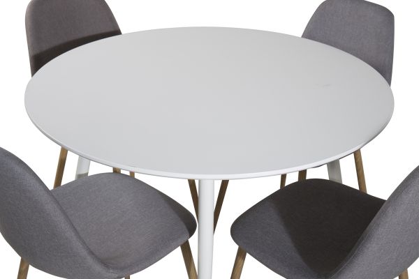 Imagine Plaza Round Table 100 cm - White top / White Legs+Polar Dining Chair - Grey / Oak_4