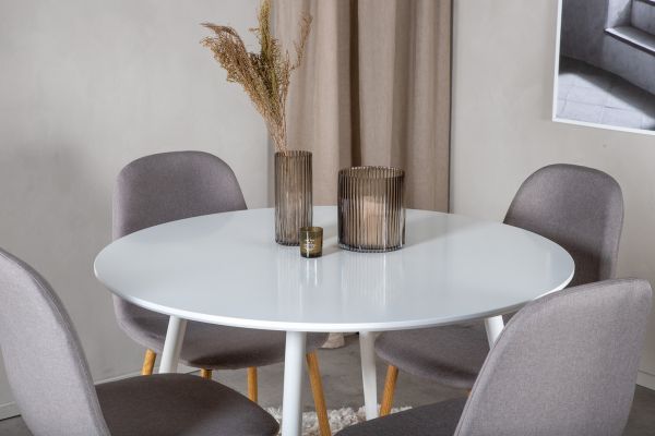 Imagine Plaza Round Table 100 cm - White top / White Legs+Polar Dining Chair - Grey / Oak_4