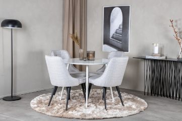 Imagine Masa rotunda Plaza de 100 cm - blat alb / picioare albe+ Scaun de dining Velvet Deluxe - Picioare negre - Tesatura gri deschis_4