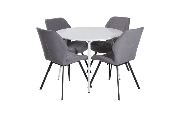 Imagine Masa rotunda Plaza de 100 cm - blat alb / picioare albe+Scaun de dining Gemma - picioare negre - material gri_4