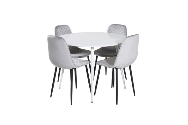 Imagine Masa de dining Plaza 100 cm - blat alb / picioare albe + scaun de dining Polar Diamond - picioare negre - catifea gri_4