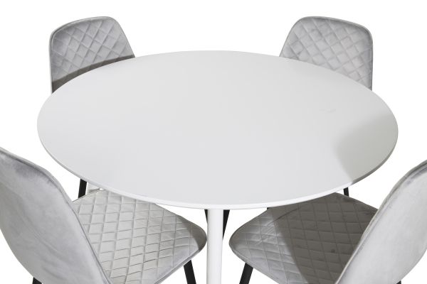 Imagine Masa de dining Plaza 100 cm - blat alb / picioare albe + scaun de dining Polar Diamond - picioare negre - catifea gri_4