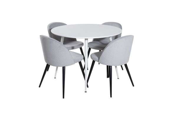 Imagine Masa rotunda Plaza de 100 cm - blat alb / picioare albe + scaun de dining Velur Corduroy - gri deschis / negru_4