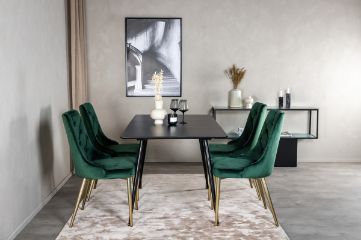 Imagine Masa extensibila Silar - Melamina neagra / Picioare negre +Scaun de Lux pentru Masa de Dining - Verde / Cupru_4