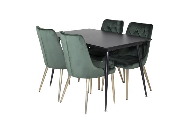 Imagine Masa extensibila Silar - Melamina neagra / Picioare negre +Scaun de Lux pentru Masa de Dining - Verde / Cupru_4