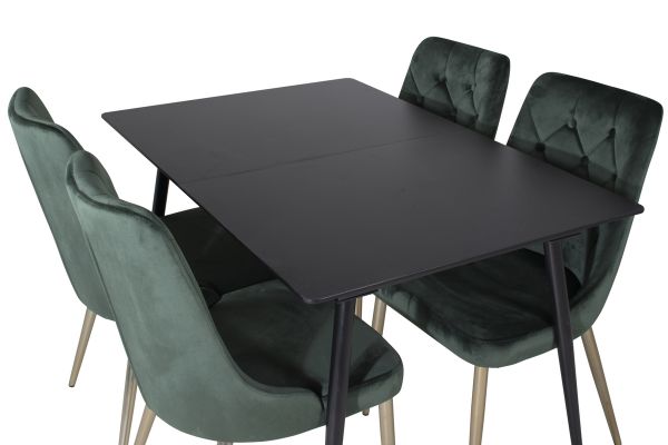 Imagine Masa extensibila Silar - Melamina neagra / Picioare negre +Scaun de Lux pentru Masa de Dining - Verde / Cupru_4