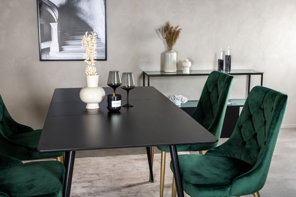 Imagine Masa extensibila Silar - Melamina neagra / Picioare negre +Scaun de Lux pentru Masa de Dining - Verde / Cupru_4