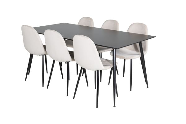 Imagine Masa de dining Silar - 180 cm - Melamină neagră / Picioare negre + Scaun de dining Polar - Picioare negre / Catifea bej (înlocuiește 19902-880)_6