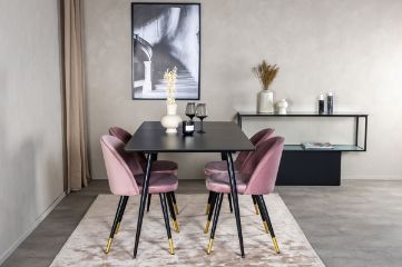 Imagine Silar Extention Table - Black Melamine / Black Legs+Velvet Dining Chair Brass - Pink / Black_4