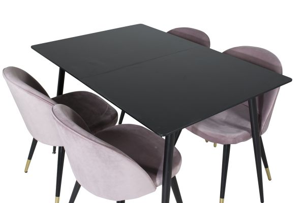 Imagine Silar Extention Table - Black Melamine / Black Legs+Velvet Dining Chair Brass - Pink / Black_4