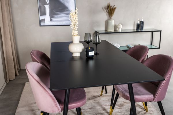 Imagine Silar Extention Table - Black Melamine / Black Legs+Velvet Dining Chair Brass - Pink / Black_4