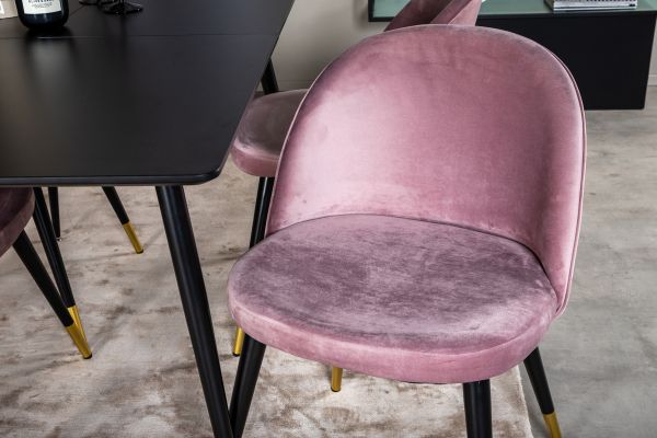 Imagine Silar Extention Table - Black Melamine / Black Legs+Velvet Dining Chair Brass - Pink / Black_4