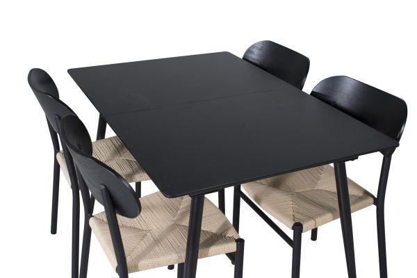 Imagine Silar Extention Table - Black Melamine / Black Legs +Polly Dining Chair - Black / Nature _4