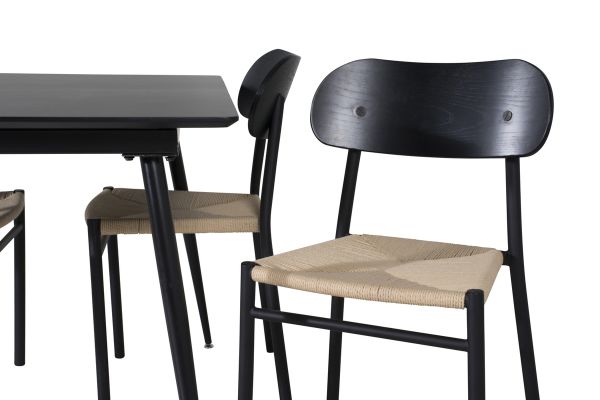 Imagine Silar Extention Table - Black Melamine / Black Legs +Polly Dining Chair - Black / Nature _4