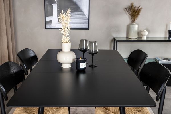 Imagine Silar Extention Table - Black Melamine / Black Legs +Polly Dining Chair - Black / Nature _4