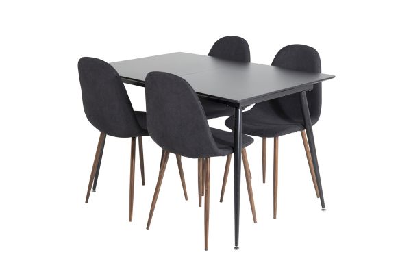 Imagine Silar Extention Table - Black Melamine / Black Legs+Polar Dining Chair - Walnut Legs - Black Fabric_4